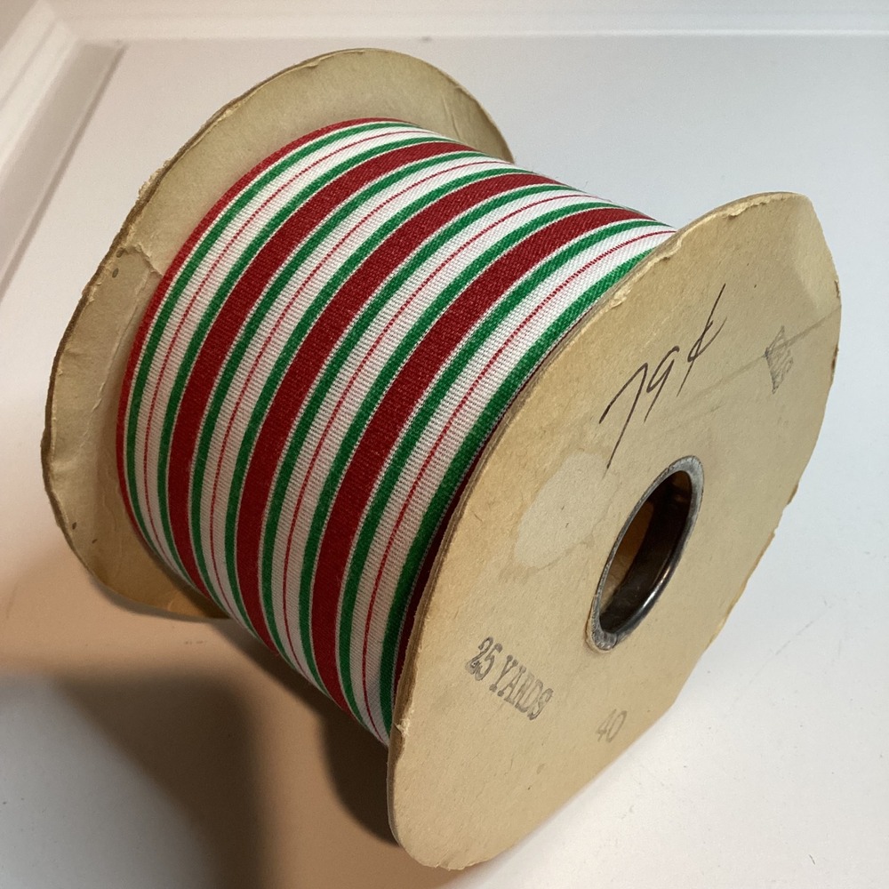 Vintage Christmas Red, Green, Wht Fabric Ribbon 2.5 Inch Spool Holiday 20 yards